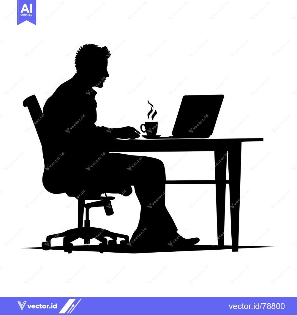 Premium Vector of Silhouette of a man sitting at a desk using a laptop