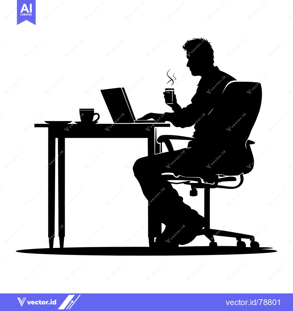 Premium Vector of Silhouette of a Man Working on a Laptop with a Cup of Coffee