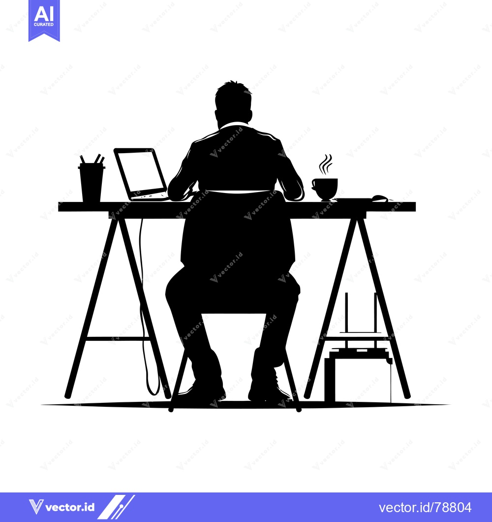 Premium Vector dari Silhouette of a Person Working at a Desk with a Laptop and Coffee