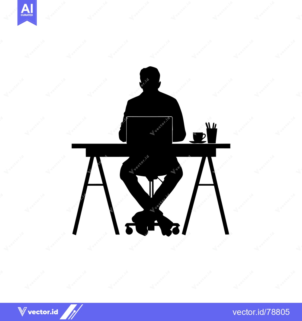 Premium Vector of Silhouette of a Person Working at a Desk with a Laptop