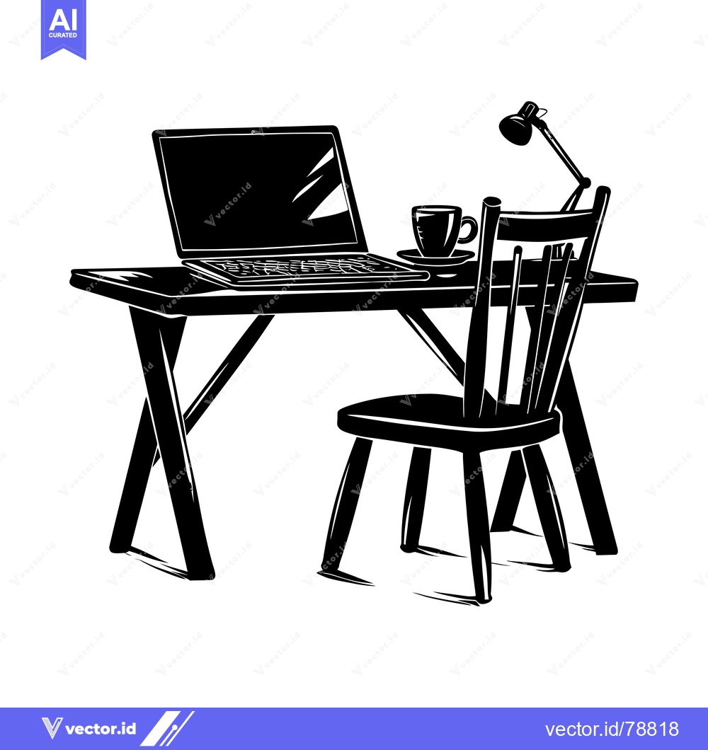 Premium Vector of Silhouette of a Laptop, Chair, and Lamp on a Desk