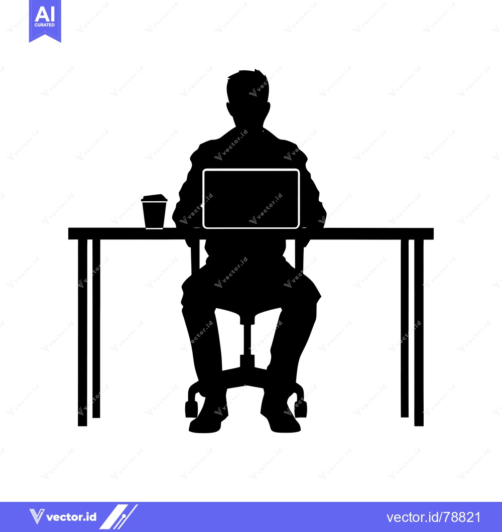 Premium Vector dari Silhouette of a Person Working at a Desk with a Laptop and a Cup of Co