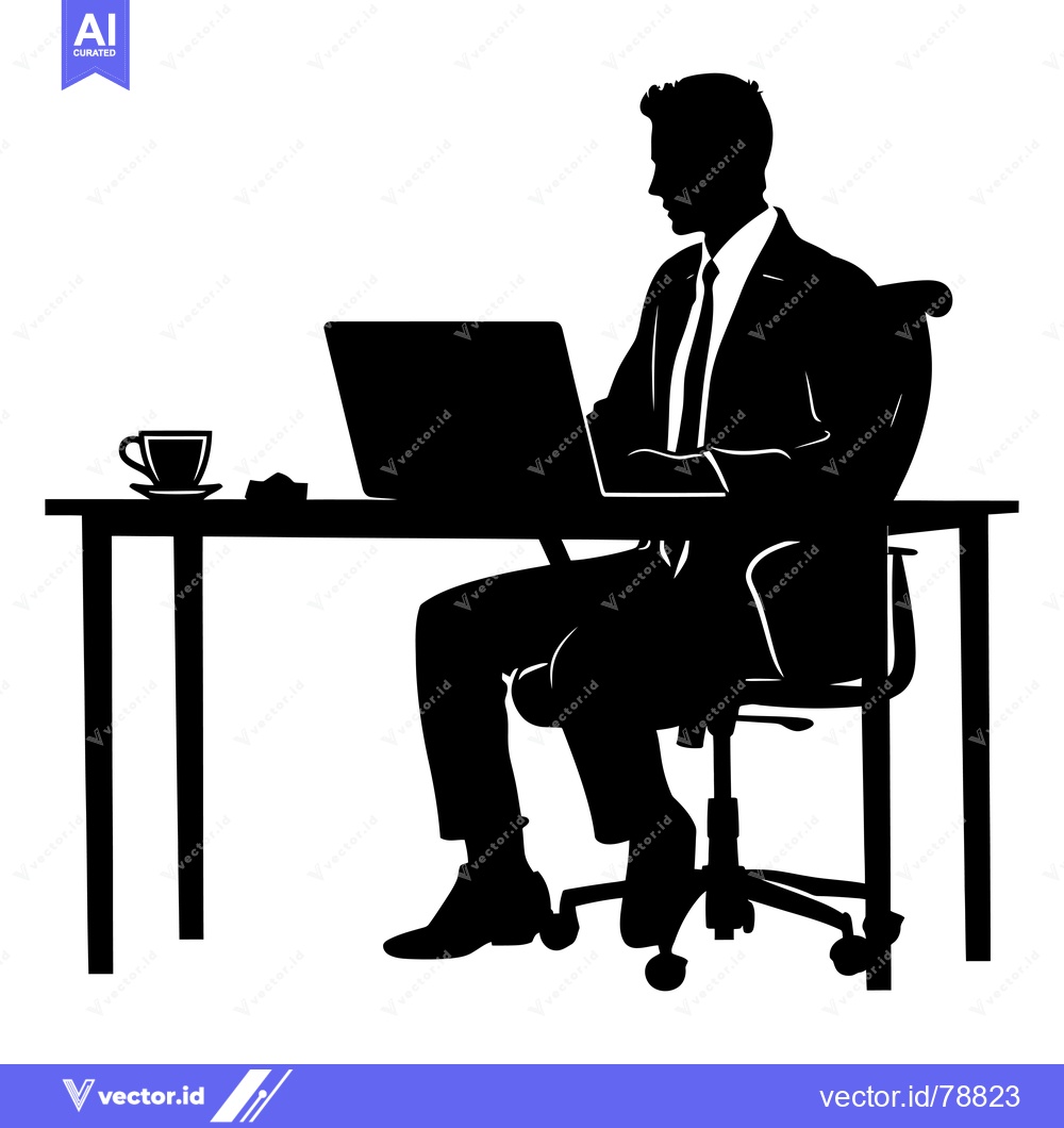 Premium Vector of Silhouette of a Businessman Working at a Desk with a Laptop