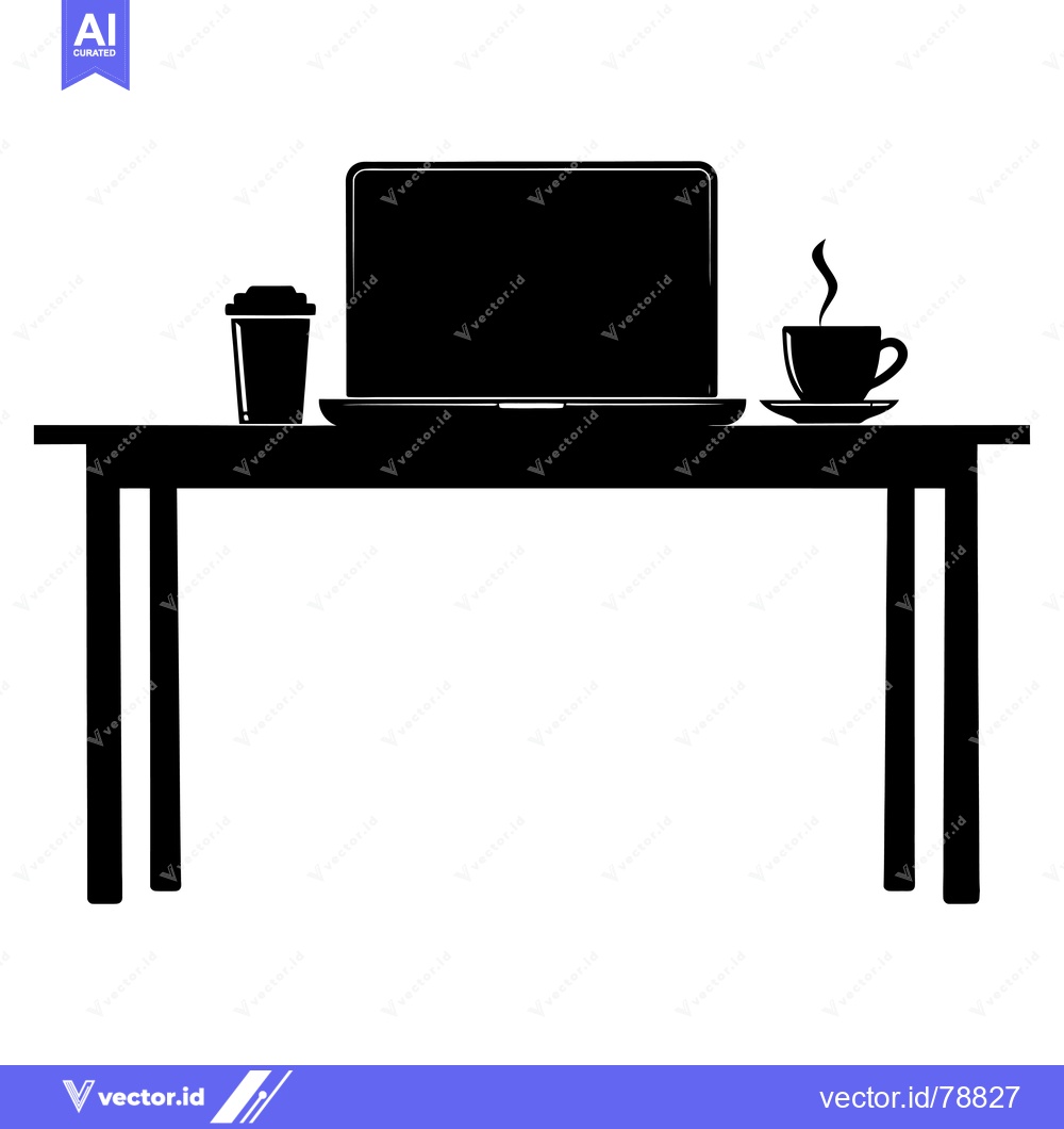 Premium Vector dari Silhouette of a laptop, coffee cup and a disposable cup on a table