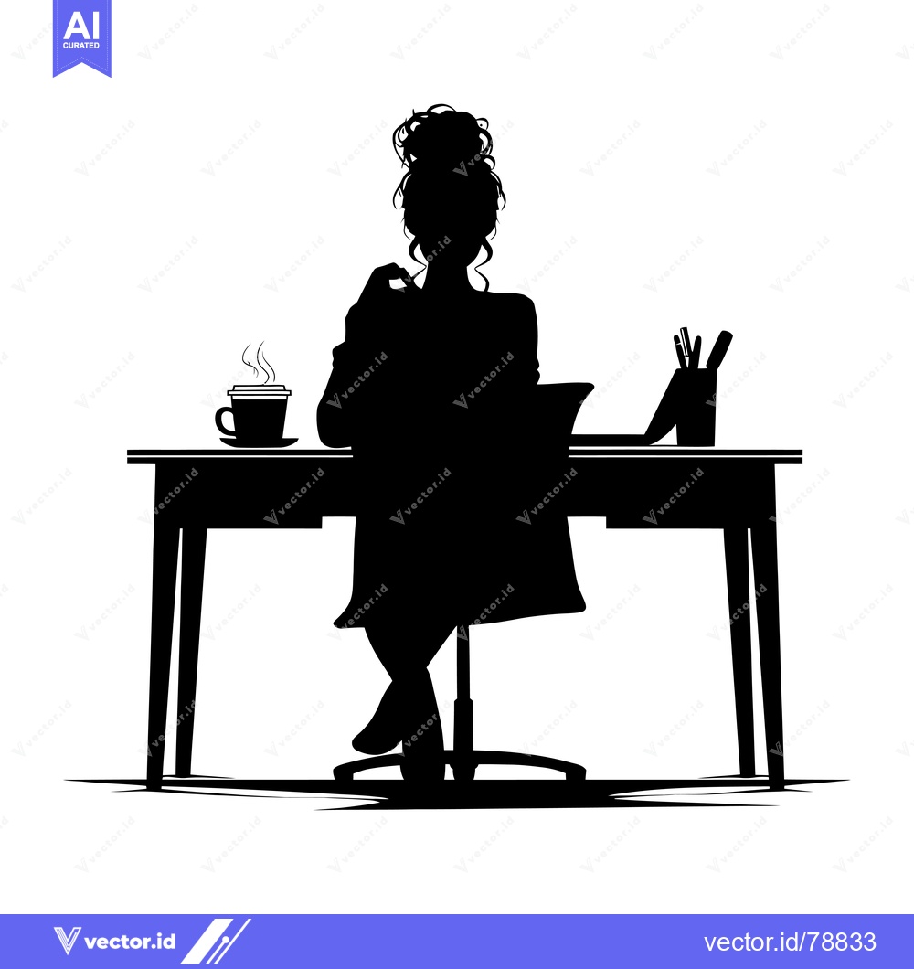 Premium Vector of Silhouette of a Woman Working at a Desk with a Cup of Coffee