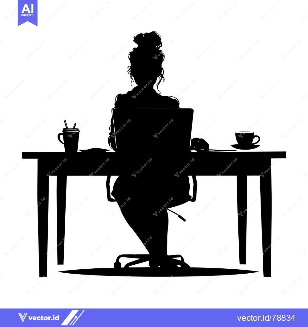 Premium Vector dari Silhouette of a woman working on a laptop at a desk