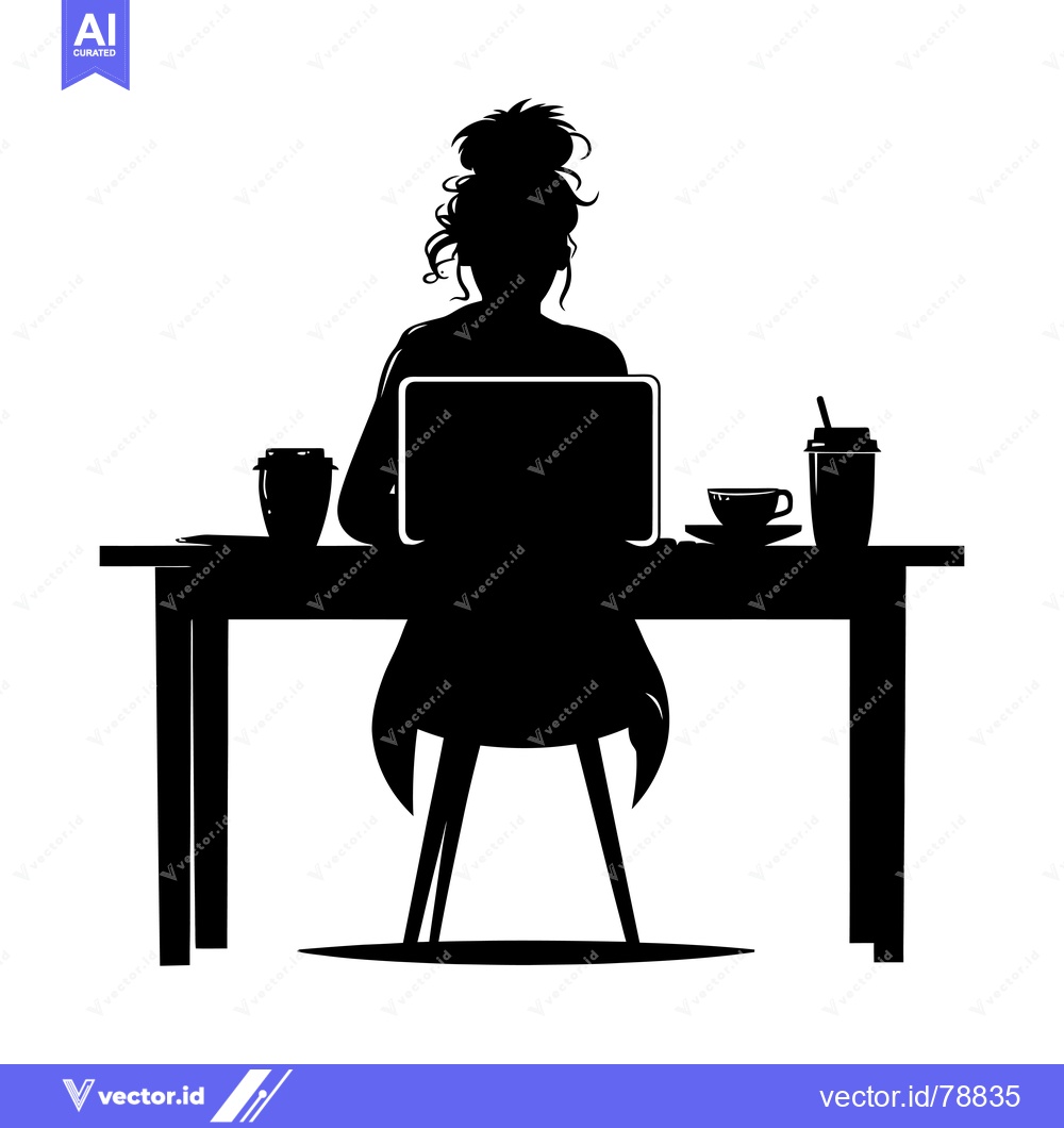 Premium Vector dari Silhouette of a Woman Working on a Laptop at a Desk