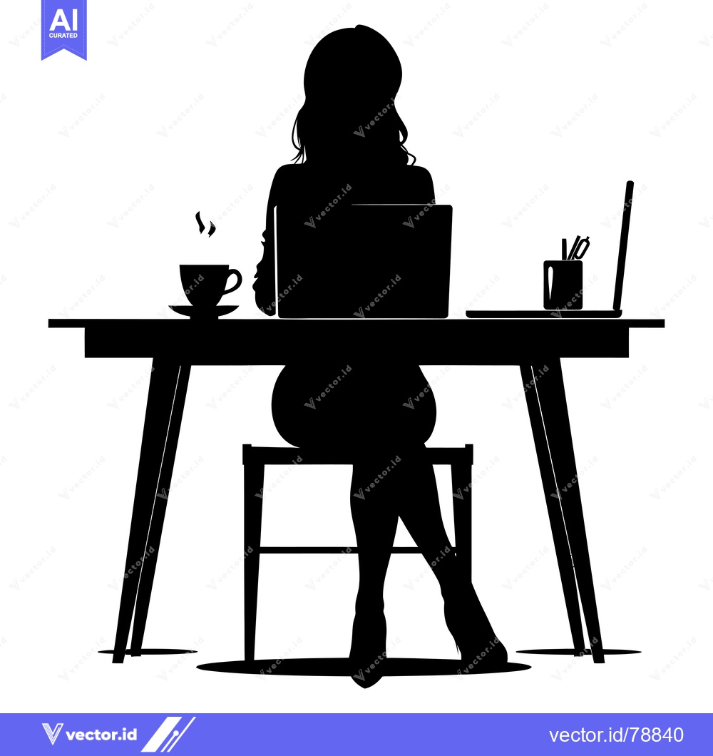 Premium Vector of Silhouette of a Woman Sitting at a Desk Using a Laptop