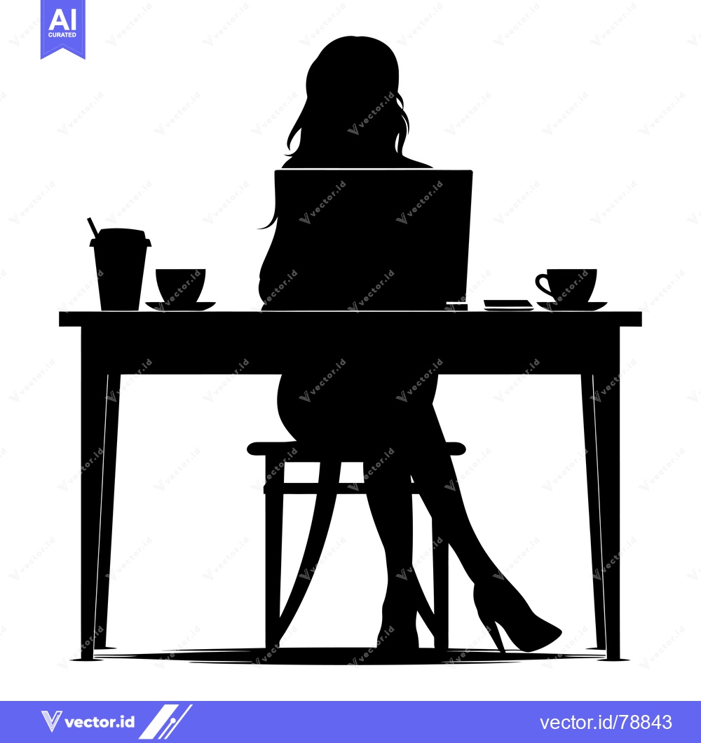 Premium Vector dari Silhouette of a Woman Working on a Laptop at a Desk