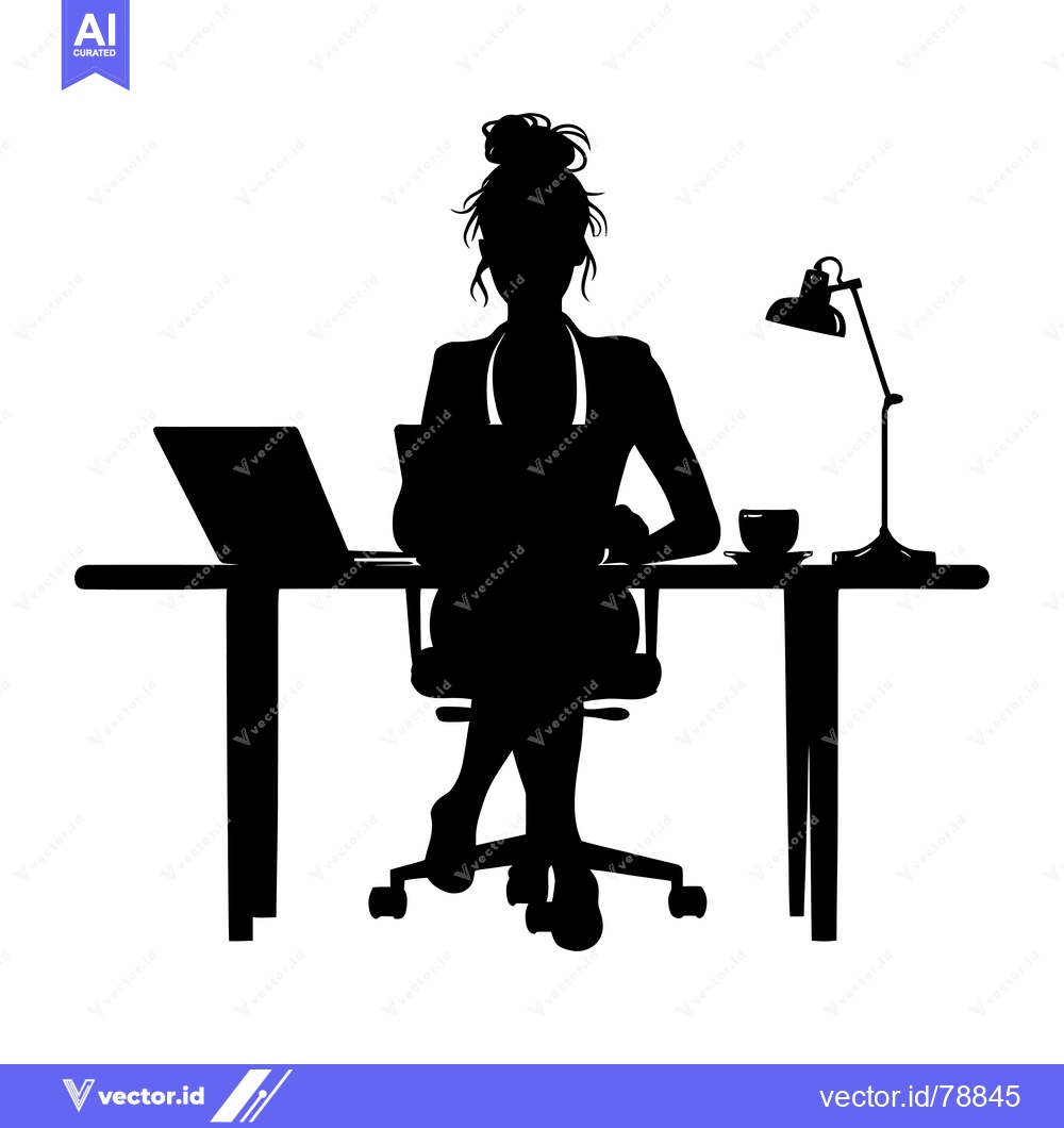 Premium Vector of Silhouette of a Woman Working at a Desk with a Laptop