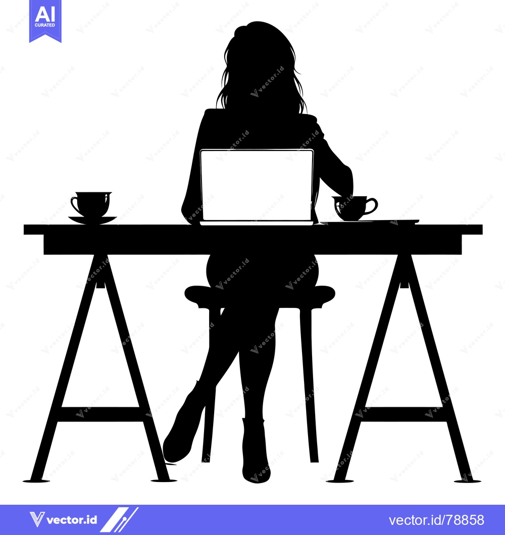 Premium Vector of Silhouette of a Woman Working on a Laptop at a Desk