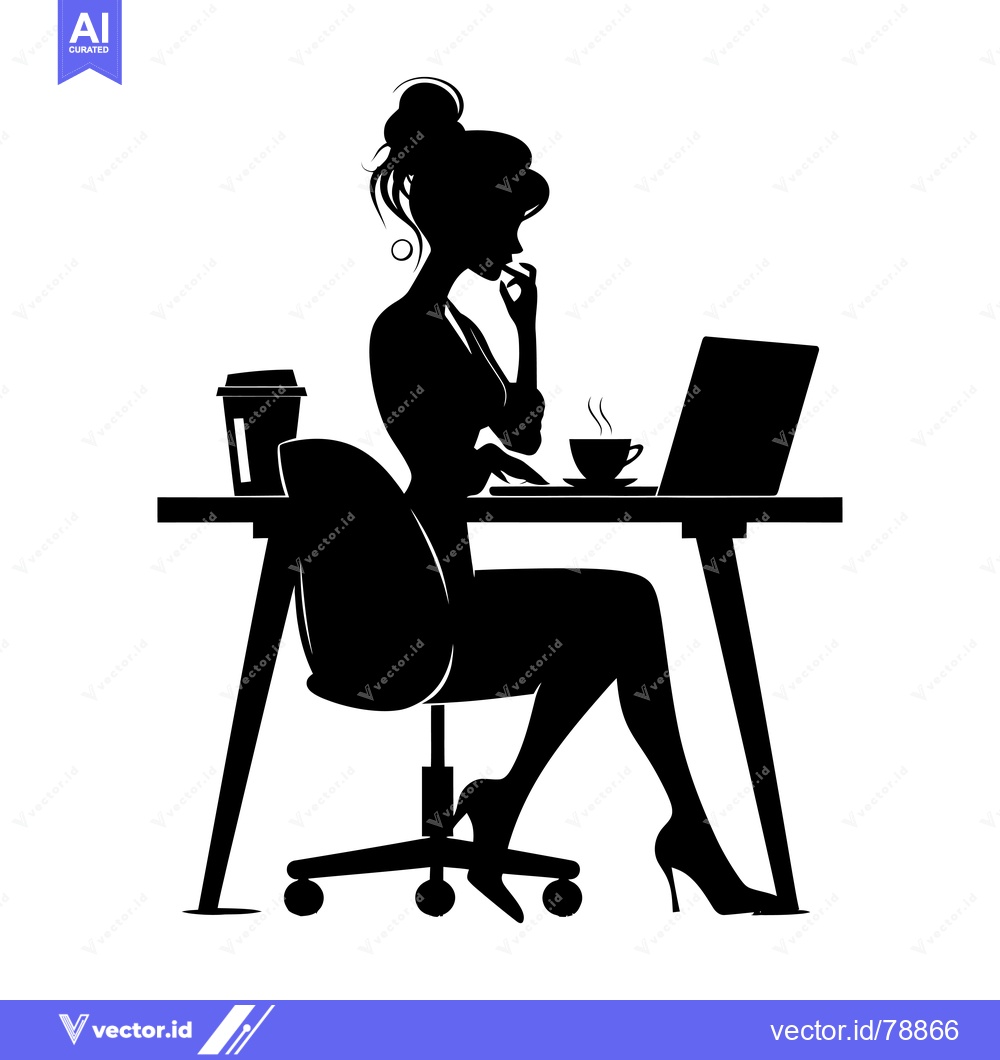 Premium Vector of Silhouette of a Woman Working at a Desk with a Laptop