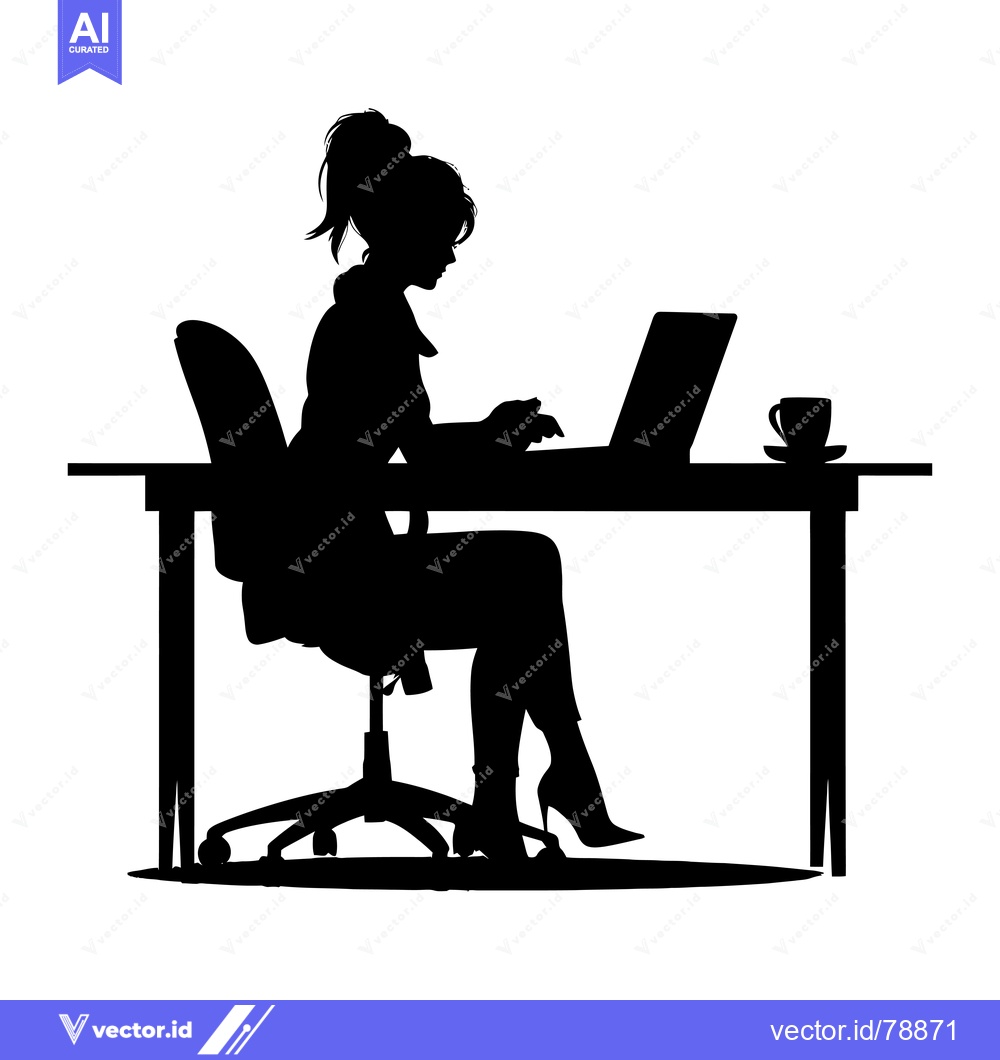 Premium Vector dari Silhouette of a Woman Working on a Laptop at a Desk