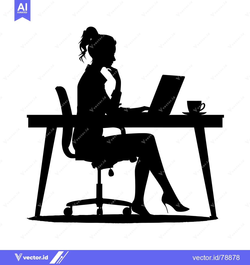 Premium Vector of Silhouette of a woman working on a laptop at a desk
