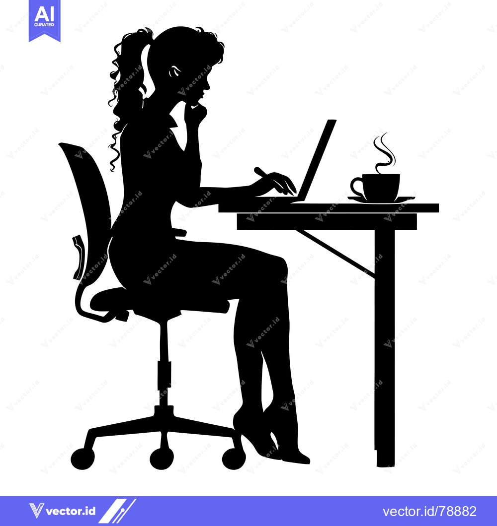 Premium Vector of Silhouette of a Woman Working at a Desk with a Cup of Coffee