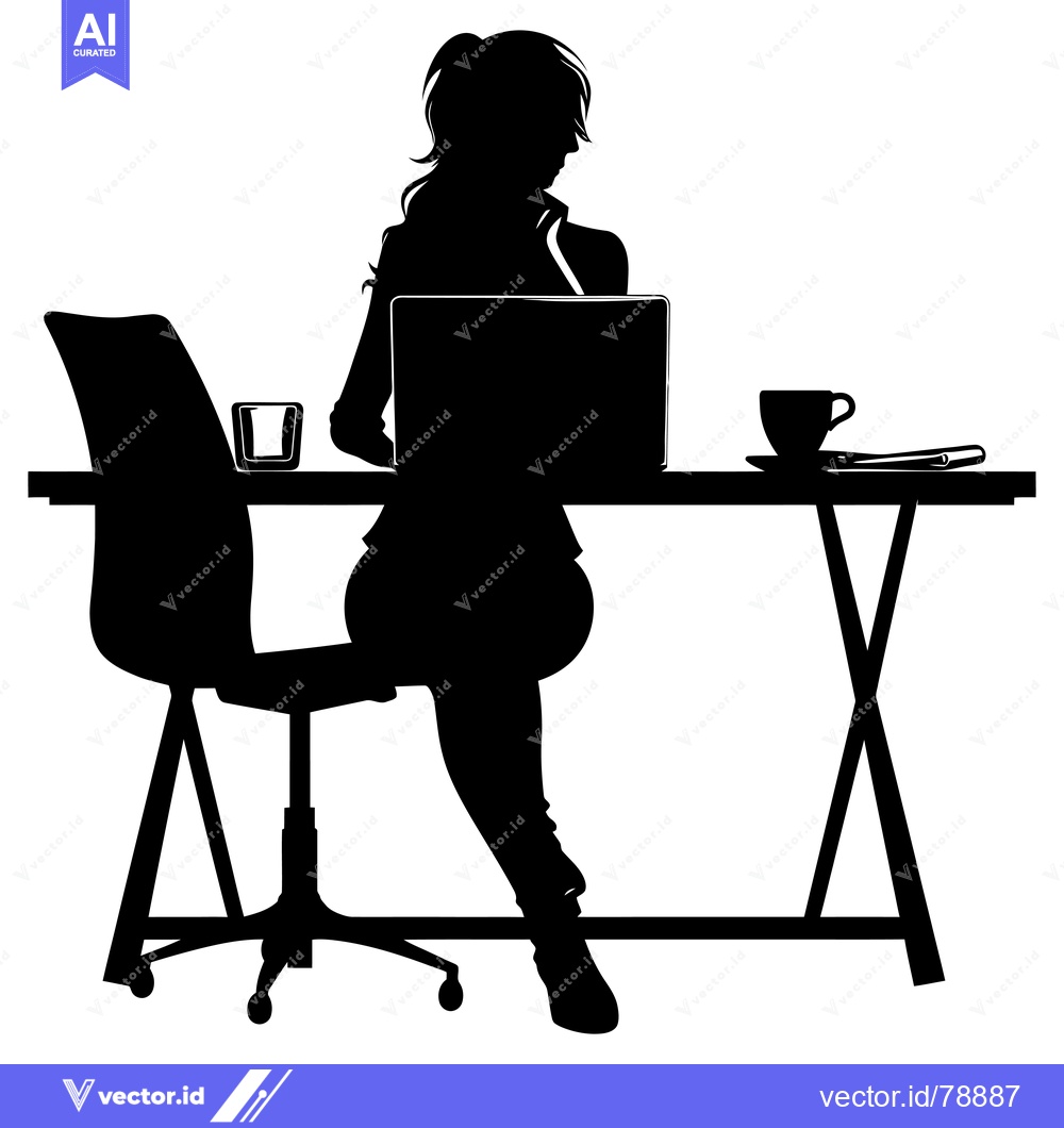 Premium Vector of Silhouette of a Woman Working at a Desk with a Laptop