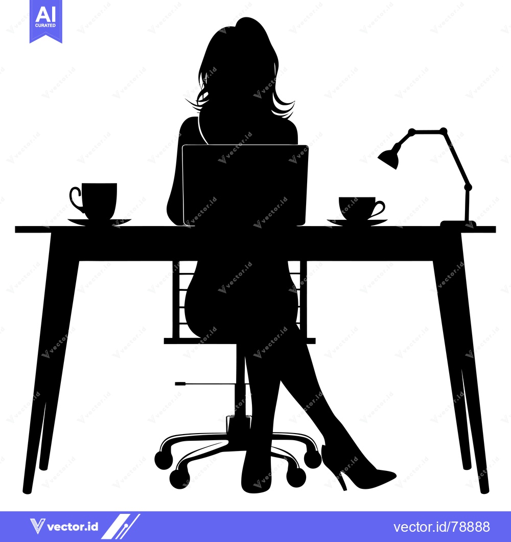 Premium Vector of Silhouette of a Woman Working at a Desk with a Laptop