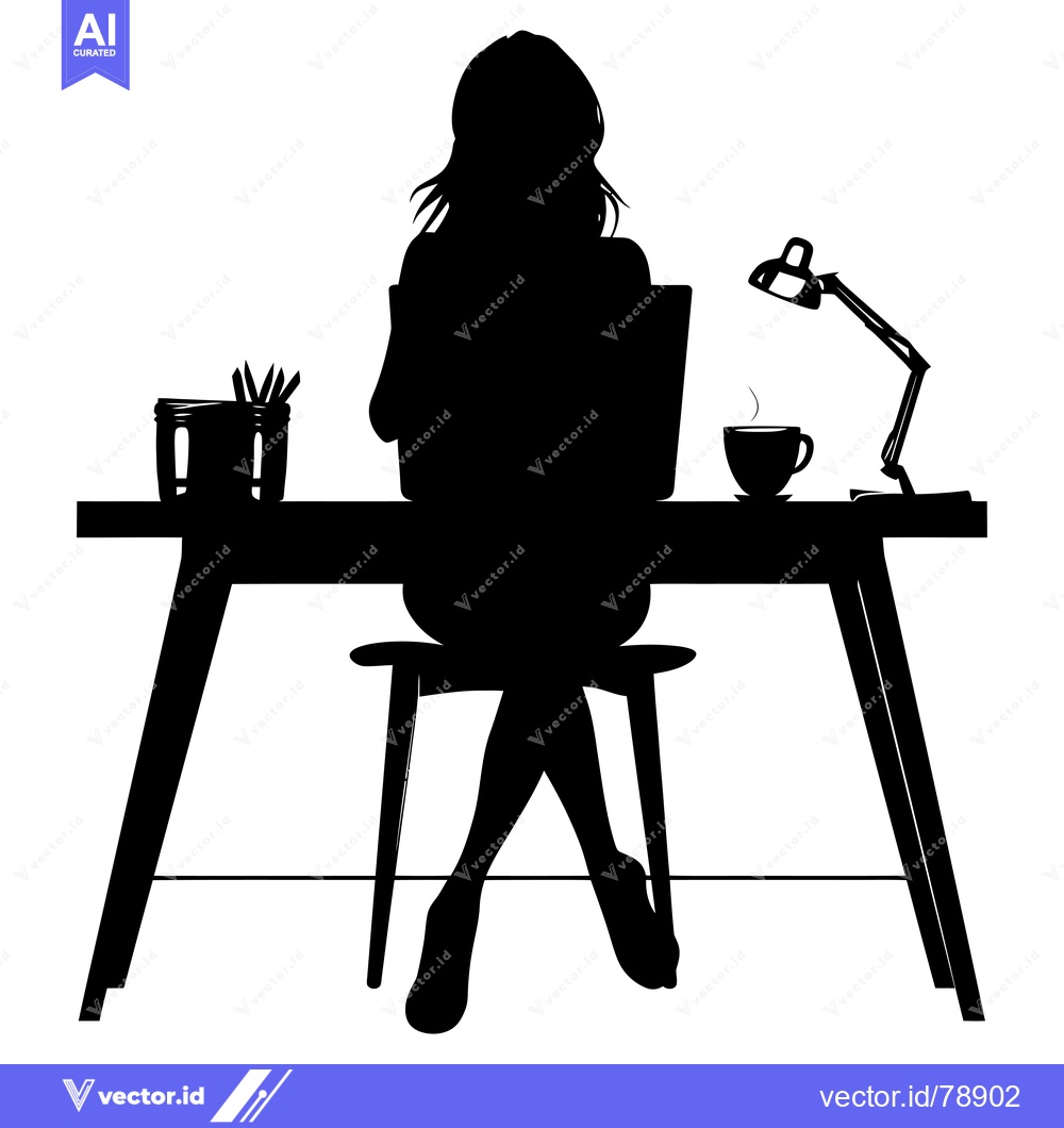 Premium Vector of Silhouette of a Woman Working at a Desk with a Cup of Coffee