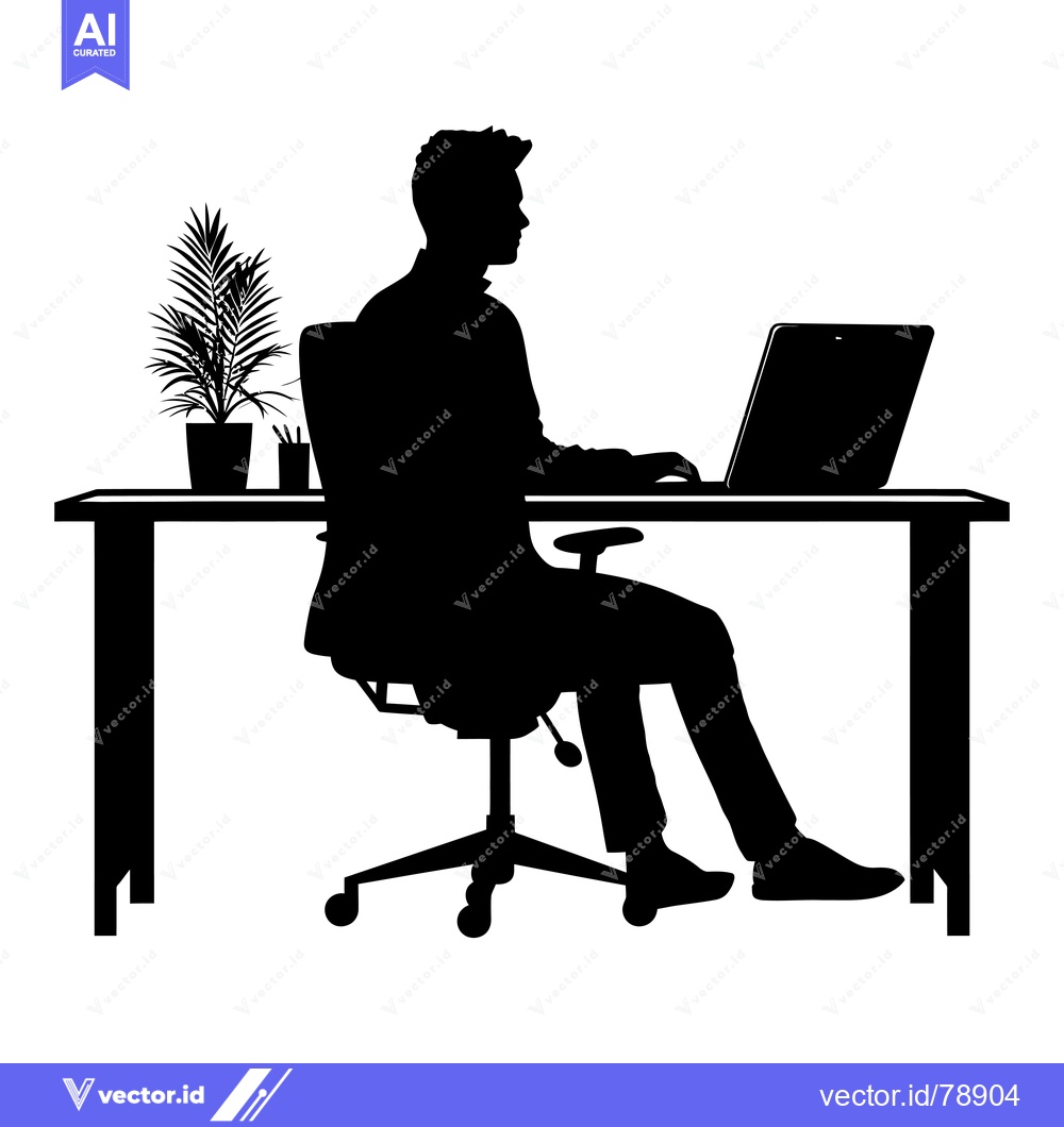 Premium Vector dari Silhouette of a Person Sitting at a Desk Working on a Laptop