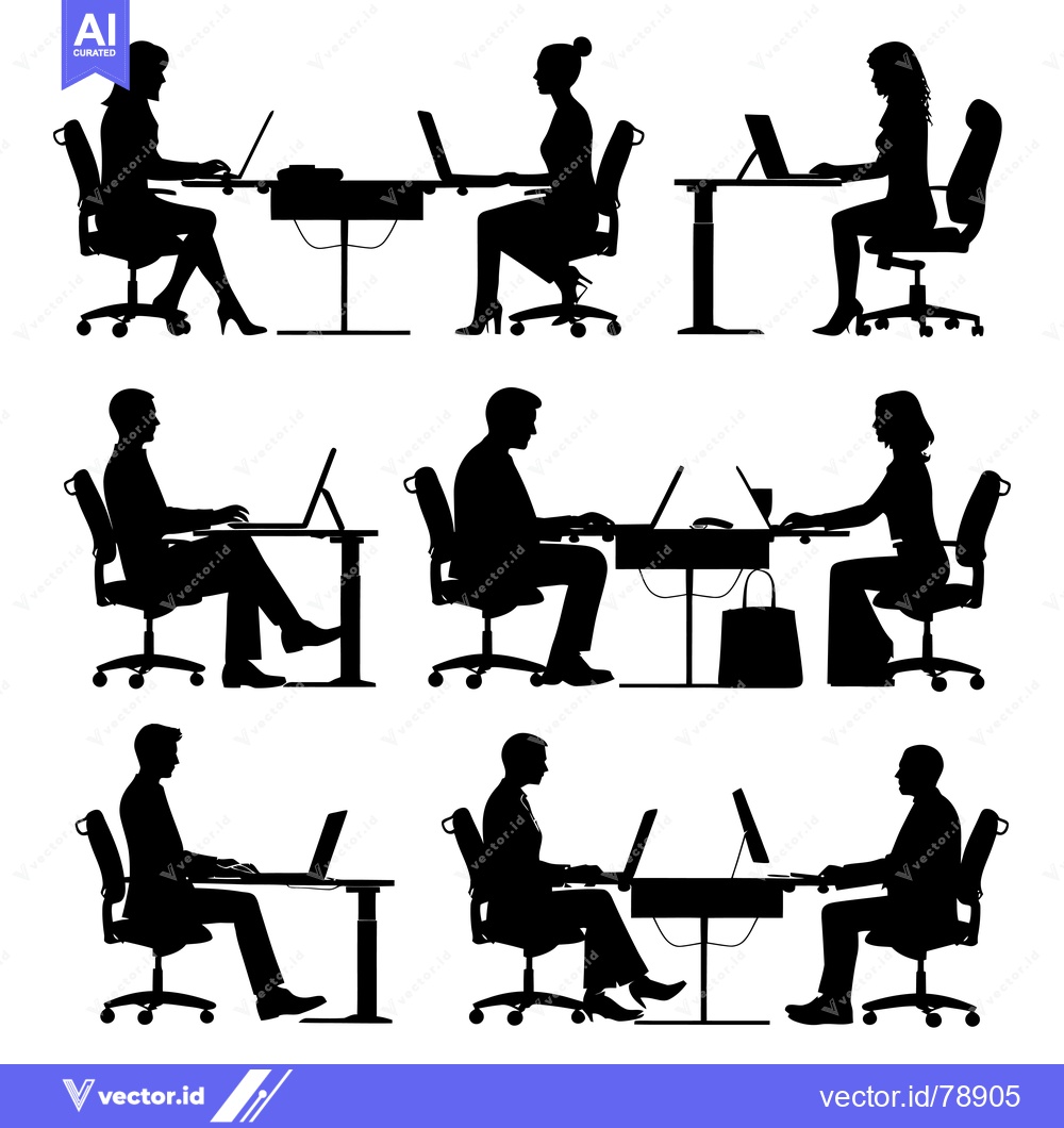 Premium Vector dari Silhouettes of People Working at Desk with Laptops
