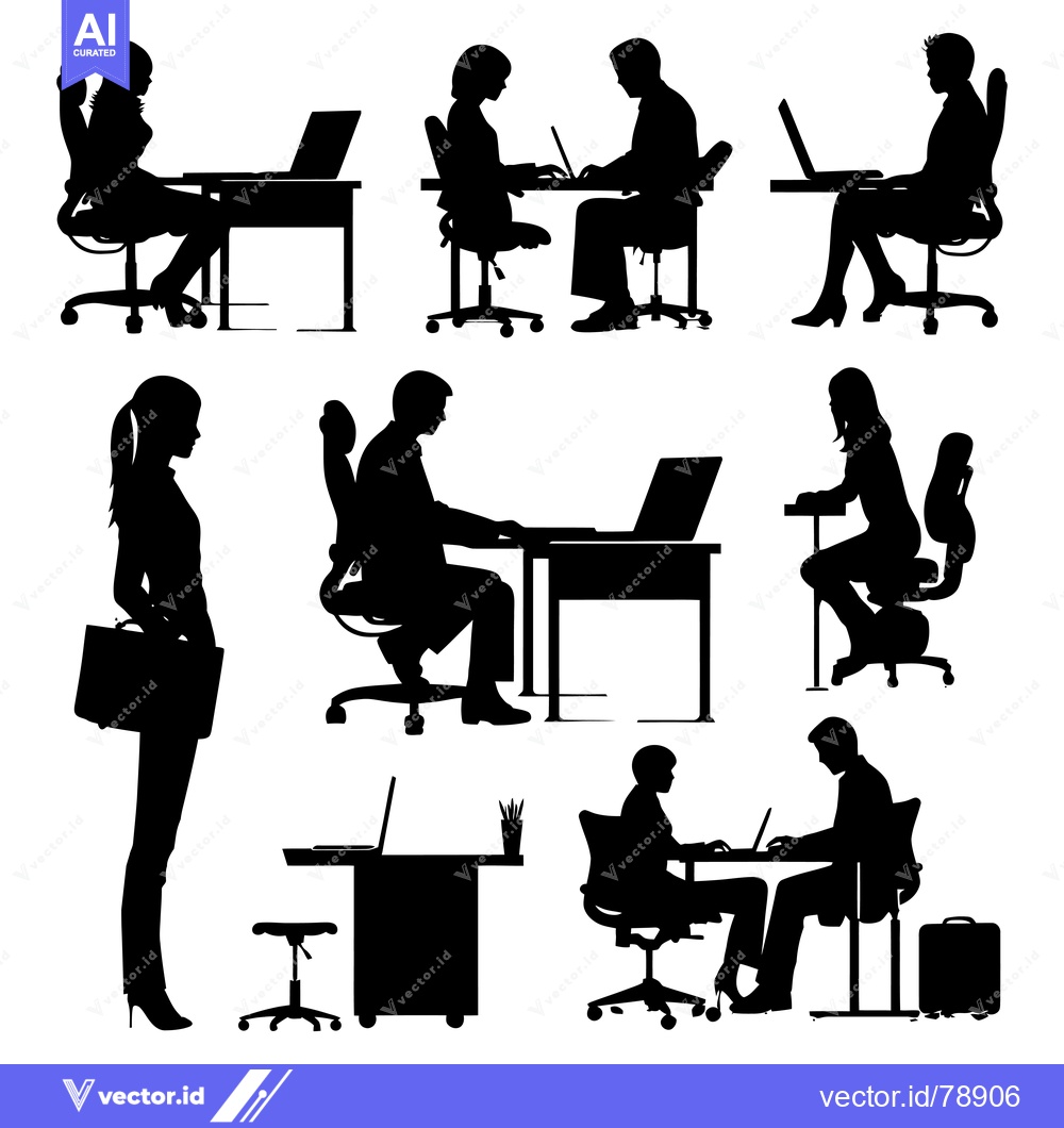 Premium Vector dari Silhouettes of People Working at Desks with Laptops
