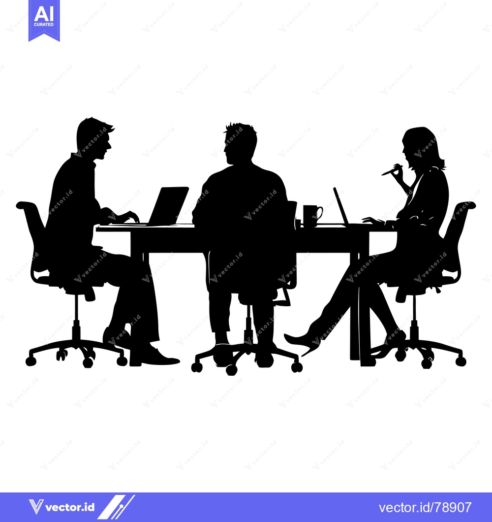 Premium Vector of Silhouettes of Three People Working at a Desk with Laptops
