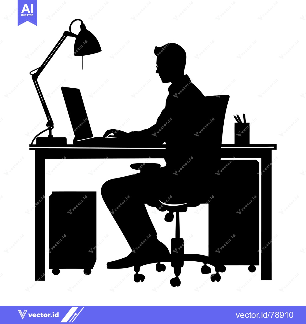 Premium Vector dari Silhouette of a Person Working at a Desk with a Laptop