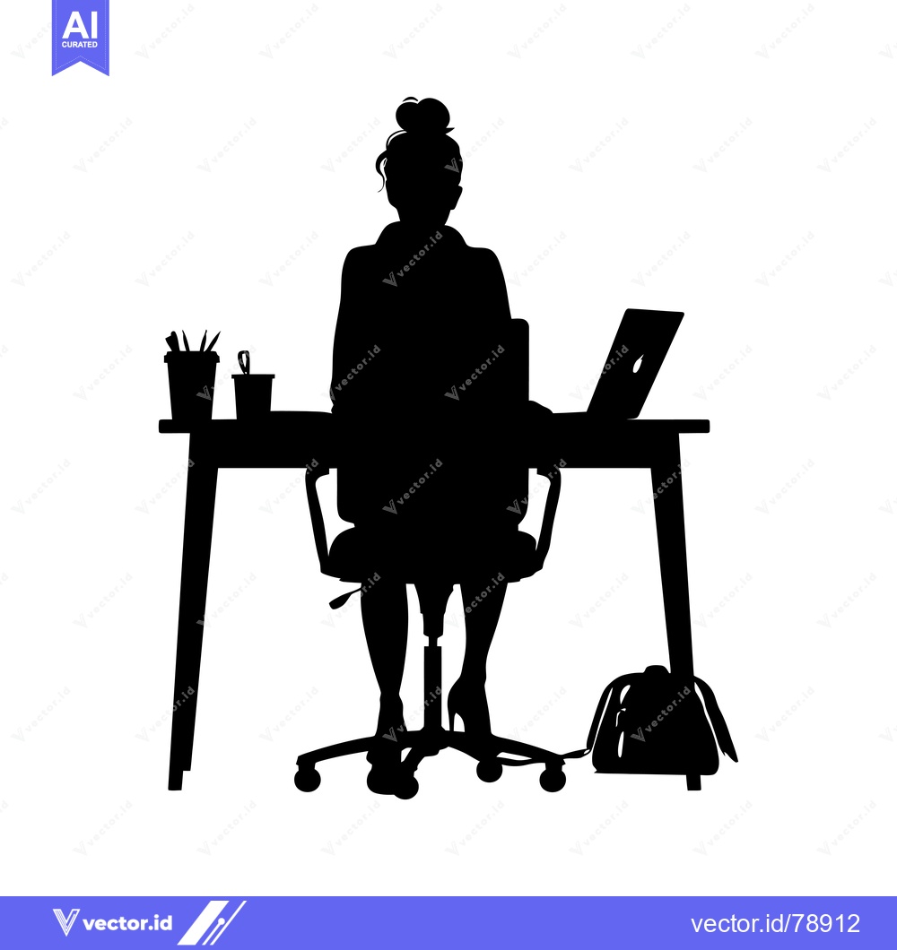 Premium Vector of Silhouette of a Woman Sitting at a Desk with a Laptop