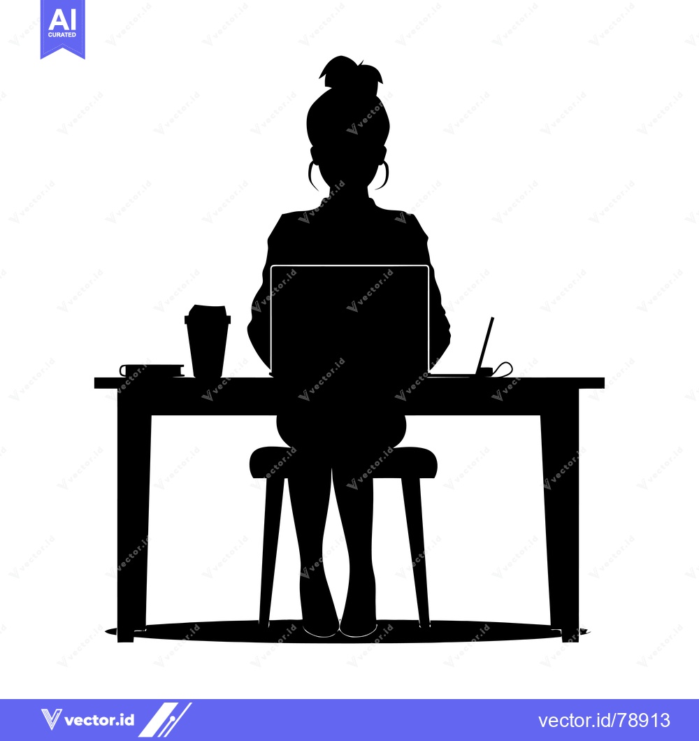 Premium Vector of Silhouette of a Woman Working at a Desk with a Laptop