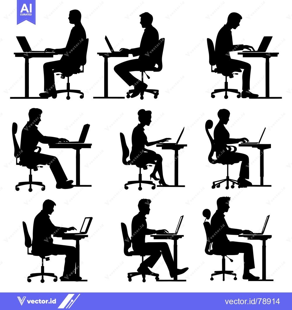 Premium Vector of Silhouettes of Nine People Working on Laptops at Desks