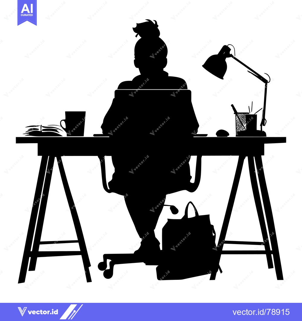 Premium Vector dari Silhouette of a Woman Working at a Desk with a Laptop
