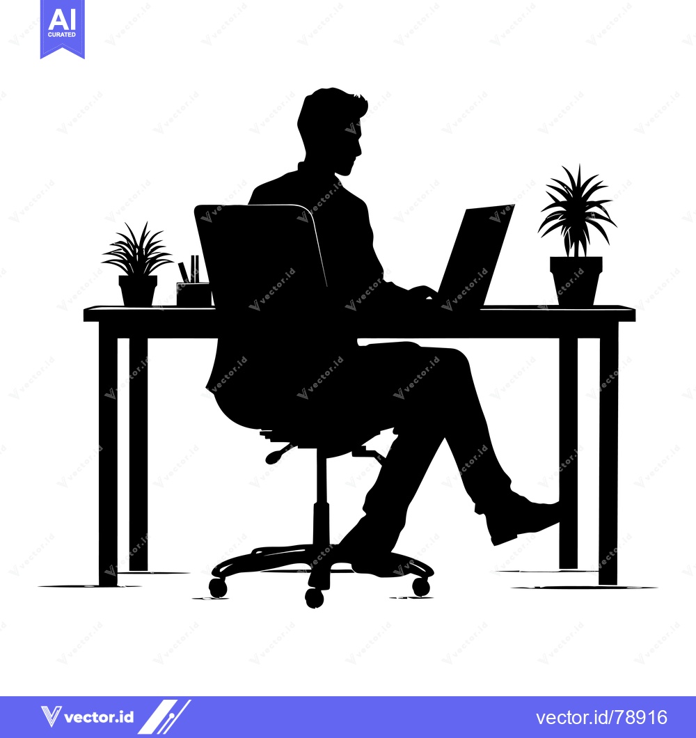 Premium Vector of Silhouette of a Person Working at a Desk with a Laptop