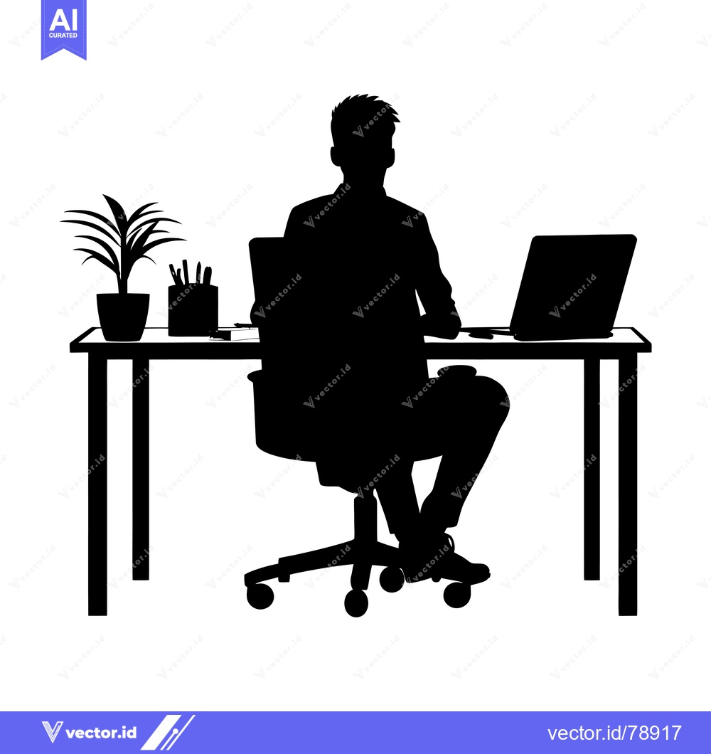 Premium Vector of Silhouette of a Person Sitting at a Desk Working on a Laptop