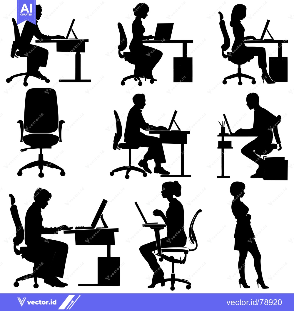 Premium Vector of Silhouettes of People Working at Desks and Chairs