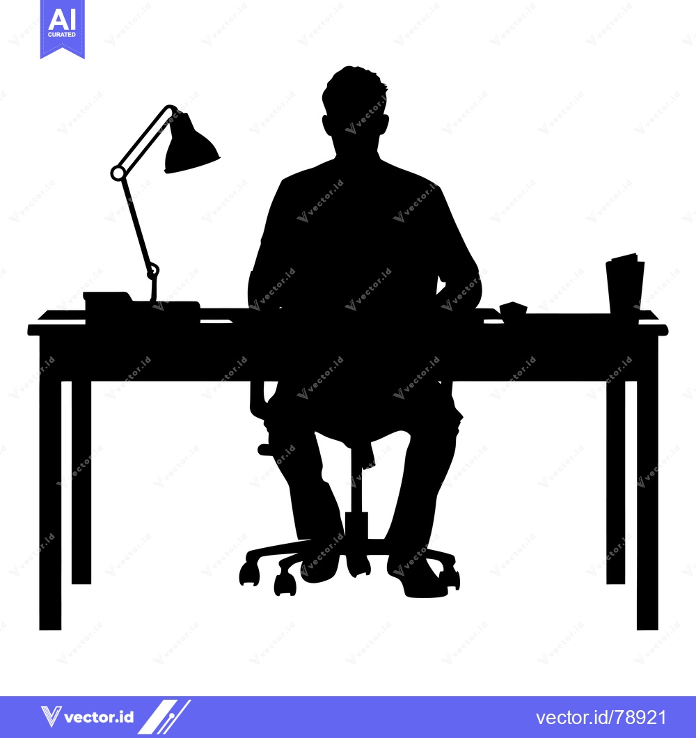 Premium Vector of Silhouette of a Person Sitting at a Desk with a Lamp