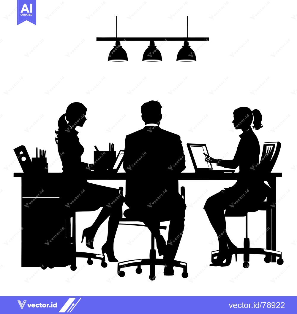 Premium Vector dari Silhouette of three people in a meeting at an office desk