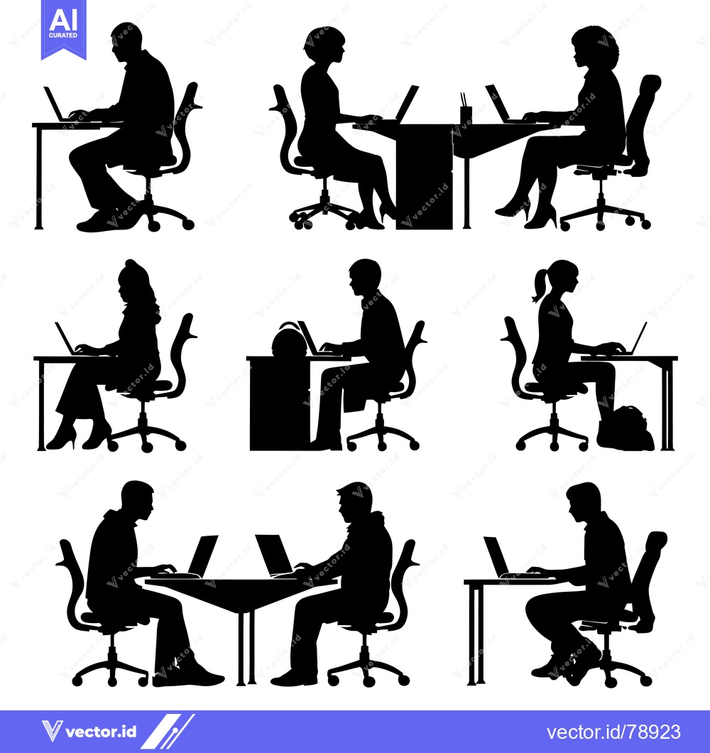 Premium Vector dari Silhouettes of People Working at Desks with Laptops