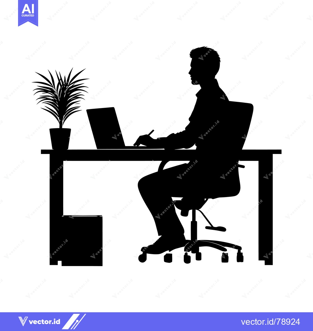 Premium Vector dari Silhouette of a Man Working at a Desk with a Laptop