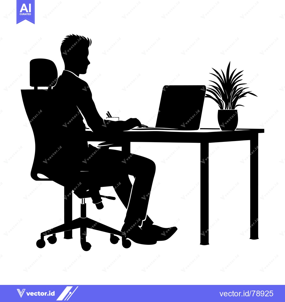 Premium Vector dari Silhouette of a Man Working on a Laptop at a Desk