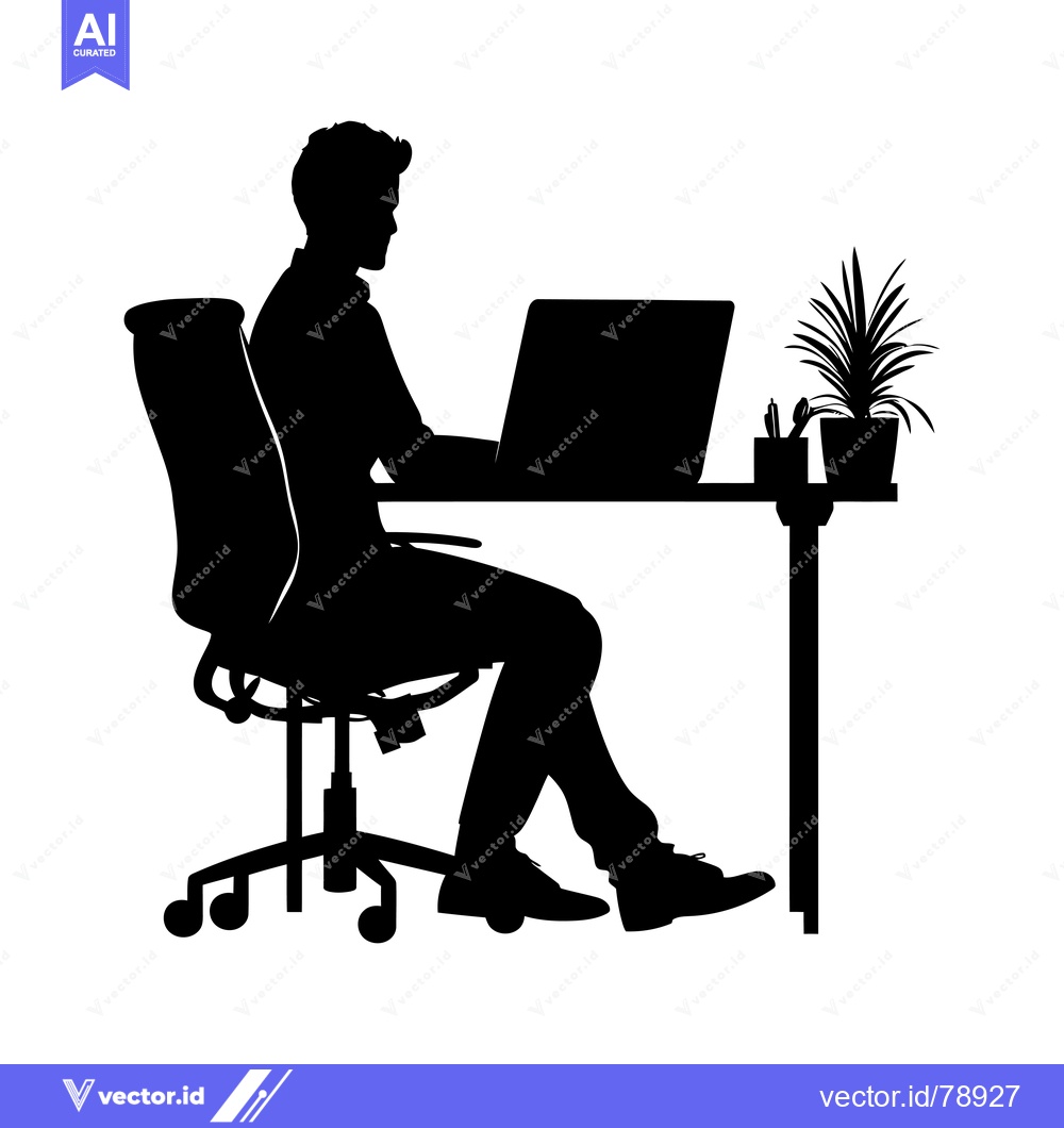 Premium Vector dari Silhouette of a man working on a laptop at a desk