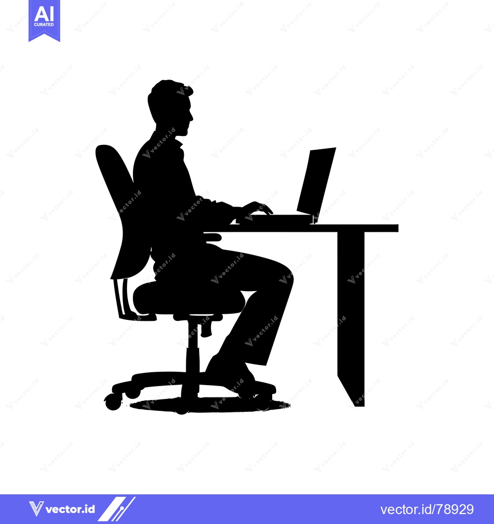 Premium Vector of Silhouette of a person sitting in a chair working on a laptop at a des