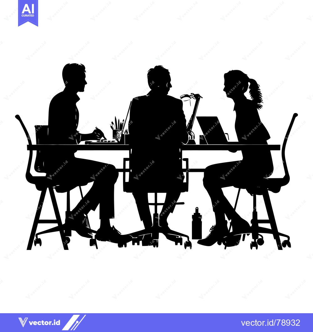 Premium Vector dari Three Silhouettes of People Sitting at a Table in an Office Setting