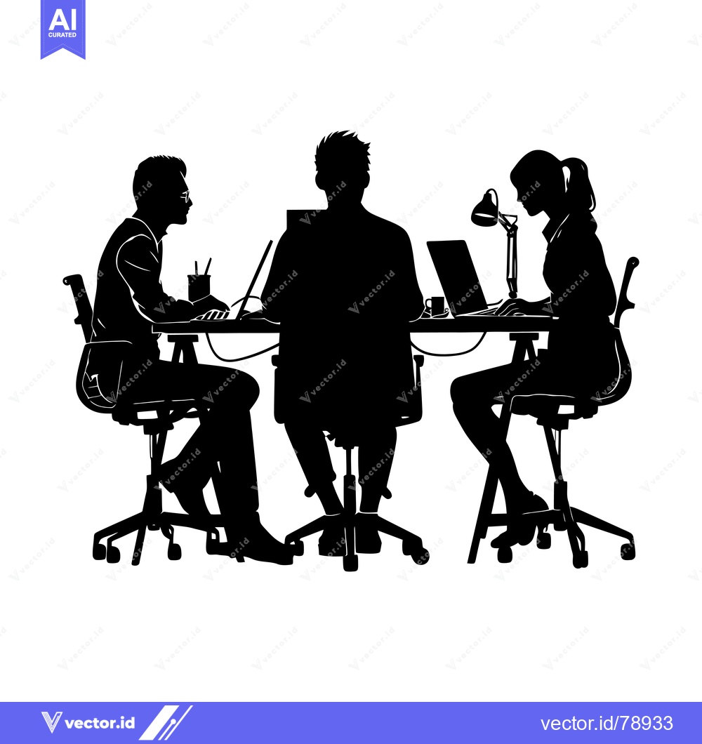 Premium Vector dari Silhouette of three people working at a desk with laptops