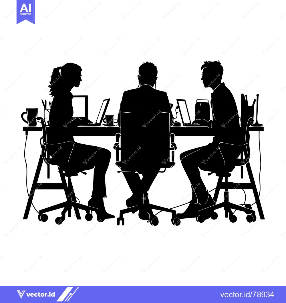Premium Vector of Silhouette of three people working at a desk with laptops