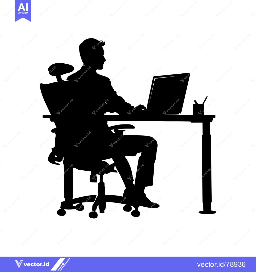 Premium Vector of Silhouette of a Person Sitting at a Desk Using a Laptop