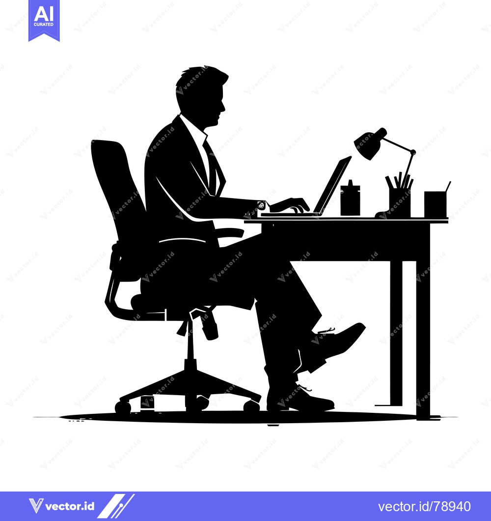Premium Vector dari Silhouette of a man working at a desk with a laptop