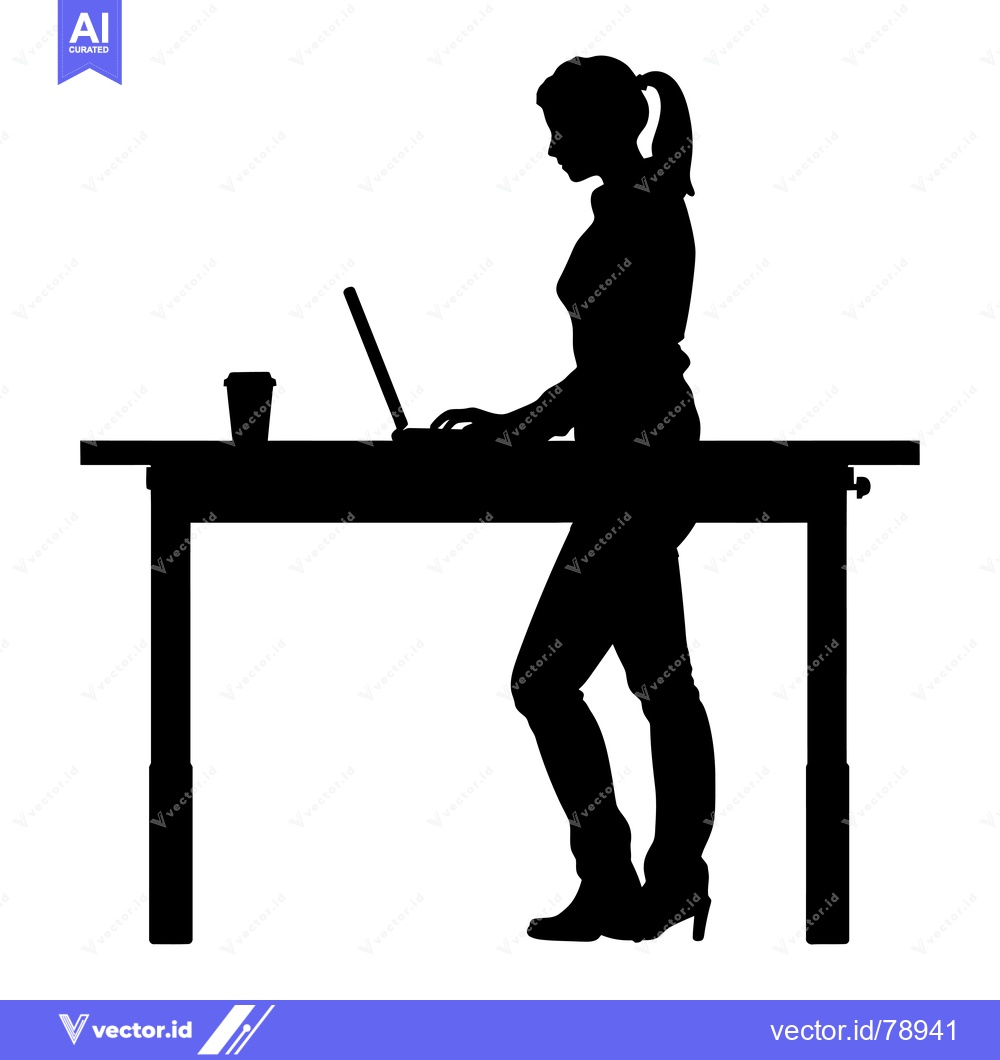 Premium Vector dari Silhouette of a woman using a laptop at a standing desk