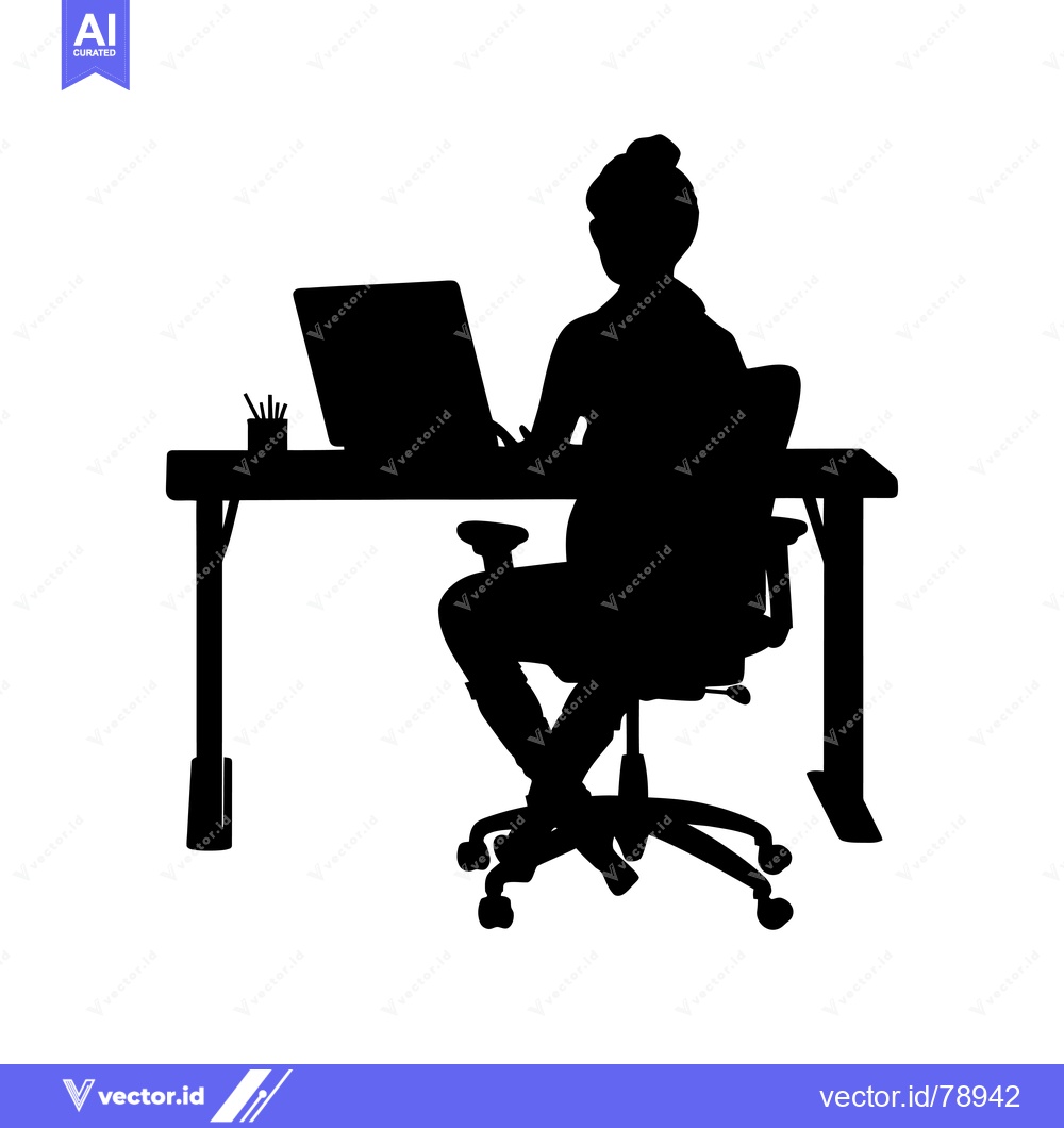 Premium Vector of Silhouette of a Woman Working at a Desk with a Laptop