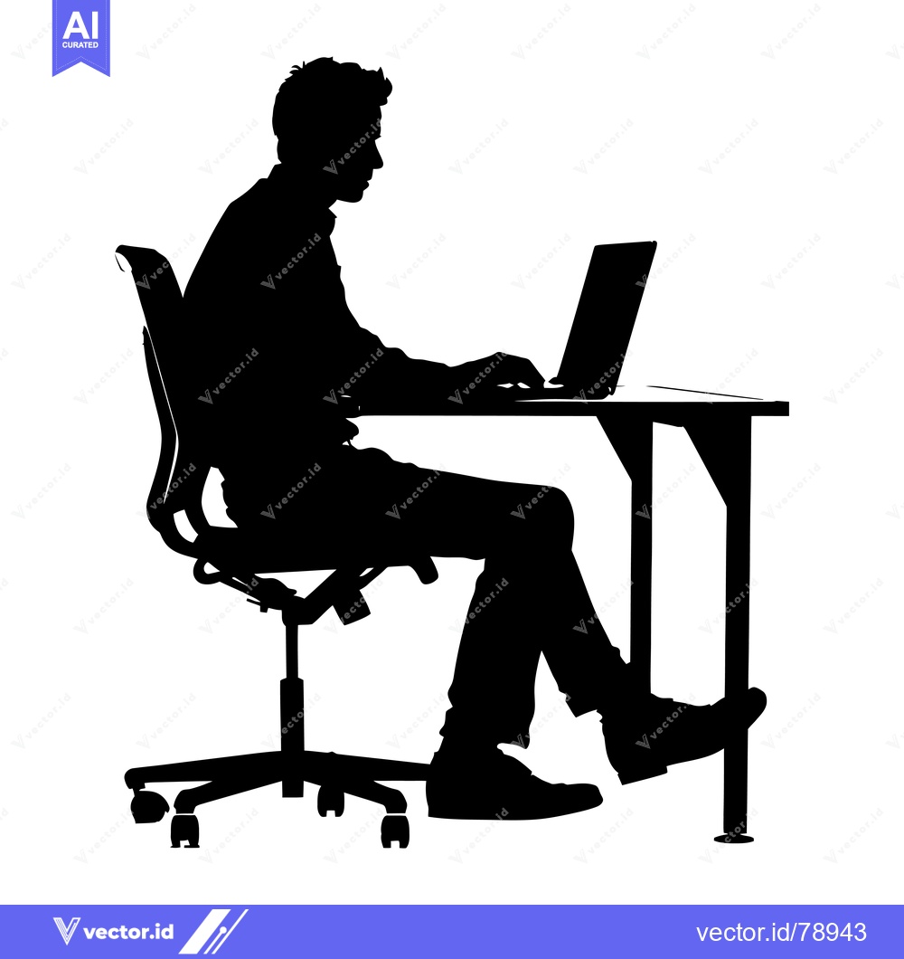 Premium Vector dari Silhouette of a Man Working at a Desk with a Laptop