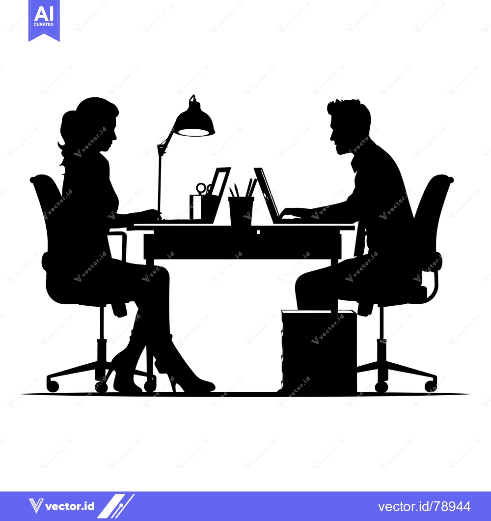 Premium Vector of Silhouette of a man and a woman working at a desk